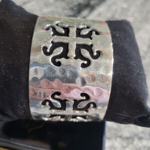 Rustic Cuff Silver Cutout Hammered Wide Cuff Bracelet